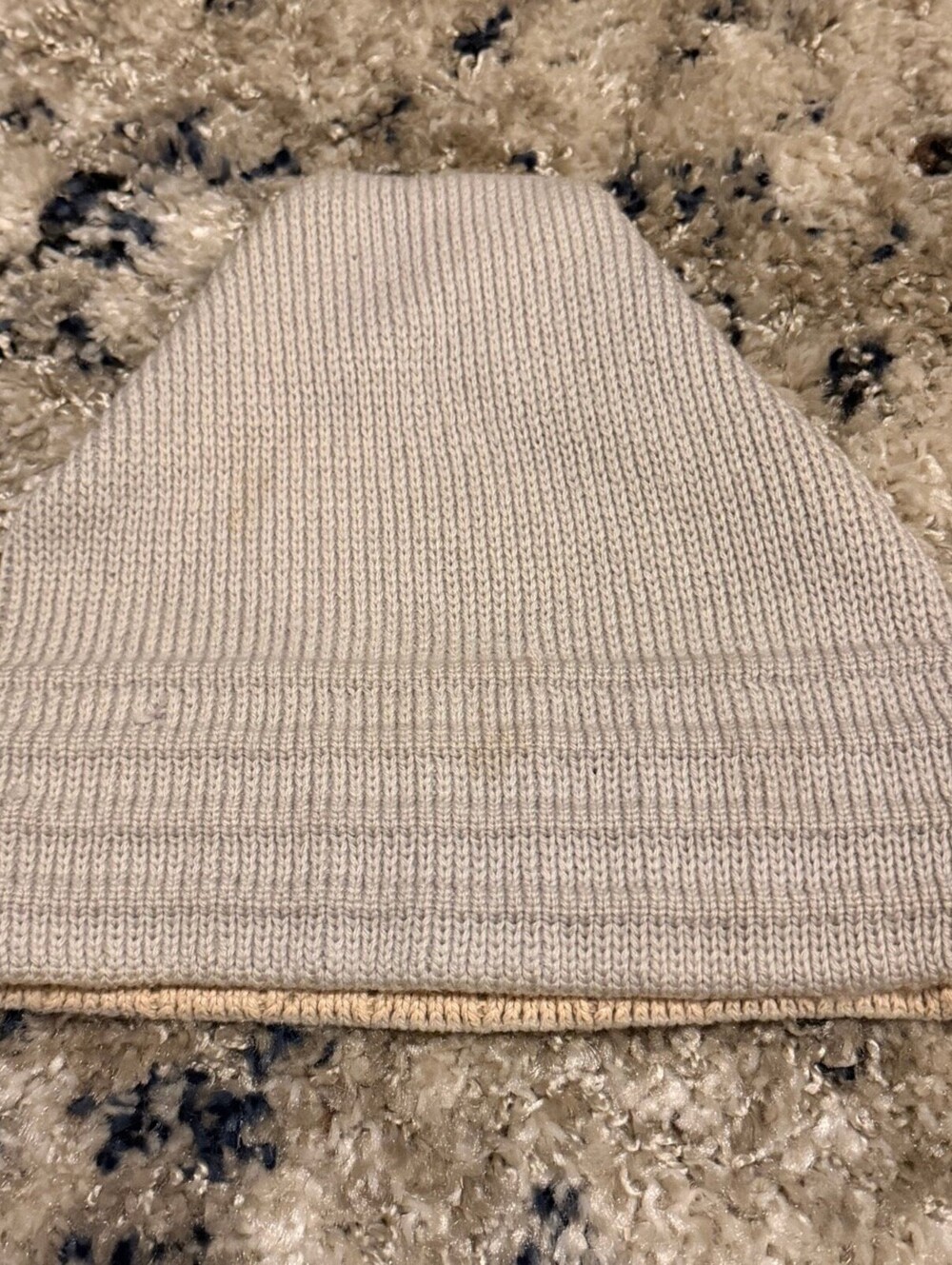 Vintage Ivory Gray Two Tone Knit Beanie Ribbed Cuff